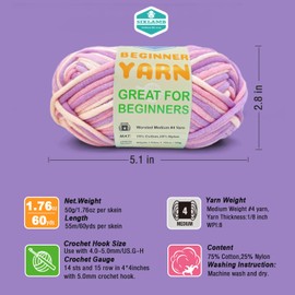SIXLAMB 3 * 50g/1.76oz Yarn for Crocheting and Knitting, 3 * 60yds Beginner Yarn with Easy-to-See Stitches; Worsted-Weight Medium #4;Amigurumi-Friendly Crochet Kit(Lavender)