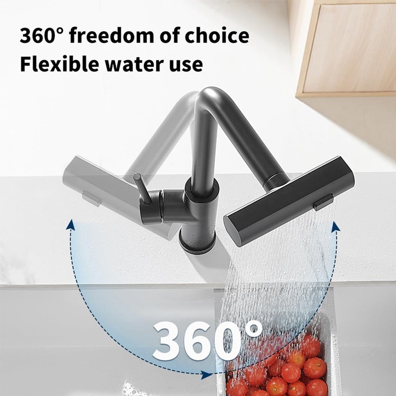 OWOFAN Kitchen Faucet with Pull Down Sprayer Black Waterfall Single