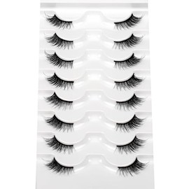 Pooplunch Pestañas Postizas En Tiras, Pestañas Naturales De Hada, Efecto Ojo De Gato, Pestañas Tenues De Banda Corta 3/4, Paquete De 8 Pares, Volumen Esponjoso, Pestañas Pequeñas Con Acento,