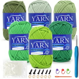 6 Pack Beginners Crochet Yarn Cotton Easy Yarn for Beginners Crocheting and Knitting with Easy to See Stitches Cotton Nylon Blend Yarn for Beginners Crochet Kit-Green Series