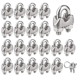 Pack of 20 Wire Rope Clamps, M3 Rope Clamps, Stainless Steel 304 Bow Clamps, Rope Clamp for Wire Ropes, Steel Cable Ropes, Diameter 3 mm