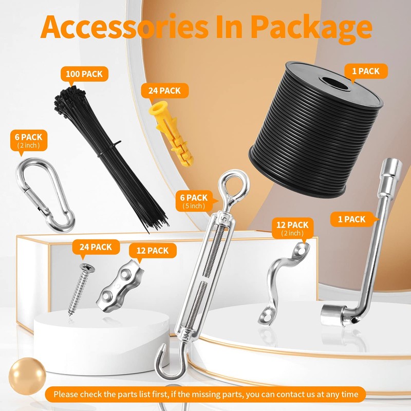 Keeimp String Light Hanging Kit,164 Ft Nylon Coated Stainless Steel