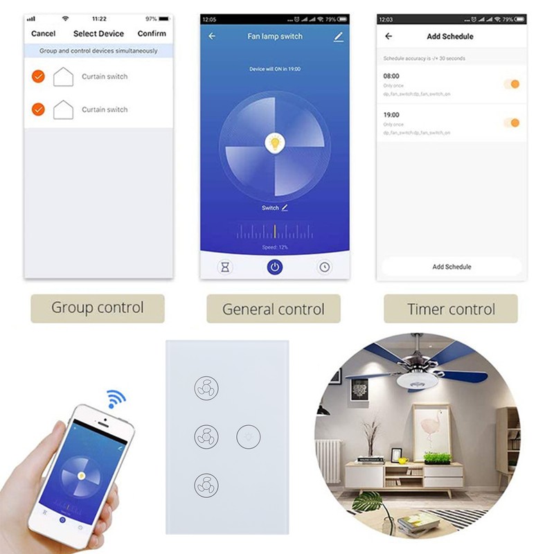 Smart WiFi Air Fan Lamp Touch Switch Voice Control Compatible