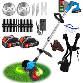 Cordless Weed Wacker 2.0Ah Battery Powered, Electric Weed Trimmer with 2Pcs Batteries,3-in-1Stringless Grass Trimmer/Edger Lawn Tool with 4 Types of Blades-Grip