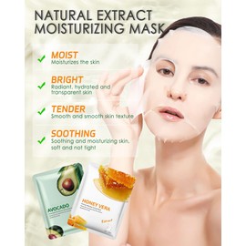 Honey Sheet Facial Mask Set, Anti-Aging Hydrating Moisturizing Mask, Fade Fine Lines for All Skin Types, Korean Beauty Skin Facial, Beach Vacation Essentials, Mother's Day Care Gift for Women, 5 Pack