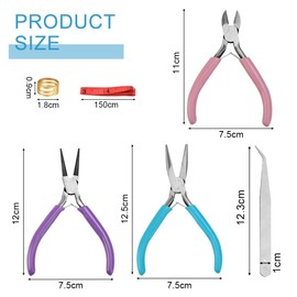 CAREDGO Jewellery Pliers Set Round Nose Pliers Set Jewellery Pliers Jewellery Making Wire Cutter Small Needle-Nose Pliers Jewellery Pliers Set with Spring Ring Opener Tweezers Tailor Tape Measure for
