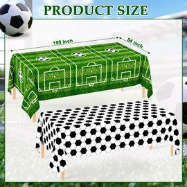 WNINK 2 Pack Plastic Tablecloth - Soccer Party Decorations - Disposable Rectangle Table Cover - Grass Pattern - For Soccer Theme Birthday Party - 54 x 108 Inch