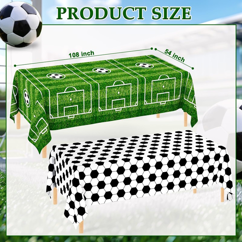 WNINK 2 Pack Plastic Tablecloth - Soccer Party Decorations -