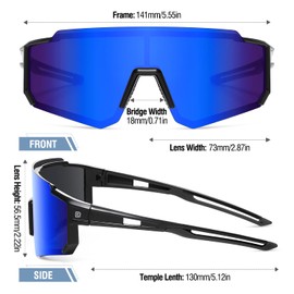 DUCO Polarized Sports Sunglasses for Men Women UV400 Protection Baseball Cycling Running Fishing Sunglasses DC0068 (Black Frame Black Temple Revo Blue Lens)