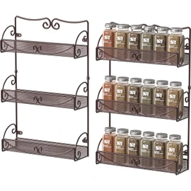 Deco Brothers 3 Tier Wall Mounted Spice Rack, 2 Pack, Bronze