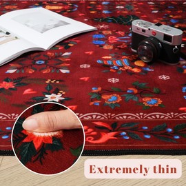 Rugcomf Christmas Runner Rug Washable Christmas Kitchen Rugs 2x6 Runner Rug Thin Non-Slip for Entryway Indoor Red Holiday Rug Runner for Hallways, Kitchen, Laundry, Bedroom, Bathroom(Xmas Bell Red)