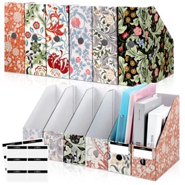 PerKoop 12 Pcs Magazine File Holder Foldable Decorative Cardboard Folders 6 Patterns Colored File Folders with Printable White Sticker Labels for School Office Home (Floral)