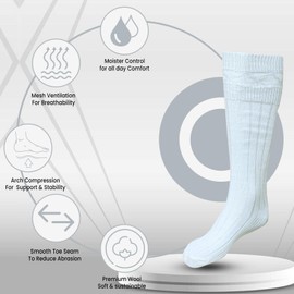 Scottish Highland Kilt Hose for Men, Ribbed Socks for USA Shoe Sizes, Wool Blend (White, XL)