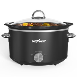 Sunvivi Small Slow Cooker 4QT, Mini Food Warmer with 3 Heating Settings, Removable Ceramic Pot, Dishwasher Safe Glass Lid, Stainless Steel, Black