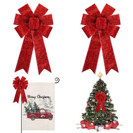 Hying 2PCS Valentine's Day Bows for Wreath, Red Valentin Wreath Bows for Christmas Décor Glitter Red Valentin Bows for Front Door Indoor Outdoor Wall Tree Topper Valentin Decoration Supplies Ornament