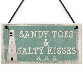 RED OCEAN Sandy Toes Shabby Chic Seaside Sand Lighthouse Nautical Themed Plaque Sign Home Decor Gifts
