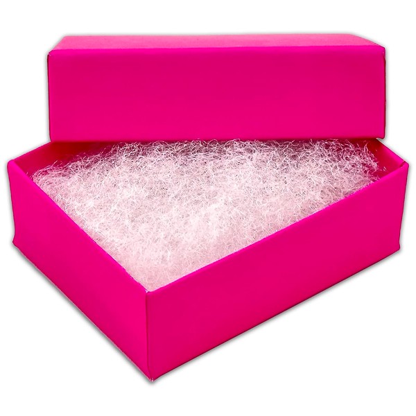 TheDisplayGuys - 25-pack #11 Cotton Filled Neon Kraft Paper Jewelry Box Gift Case - Fuchsia (2 1/8" x 1 3/4" x 3/4")