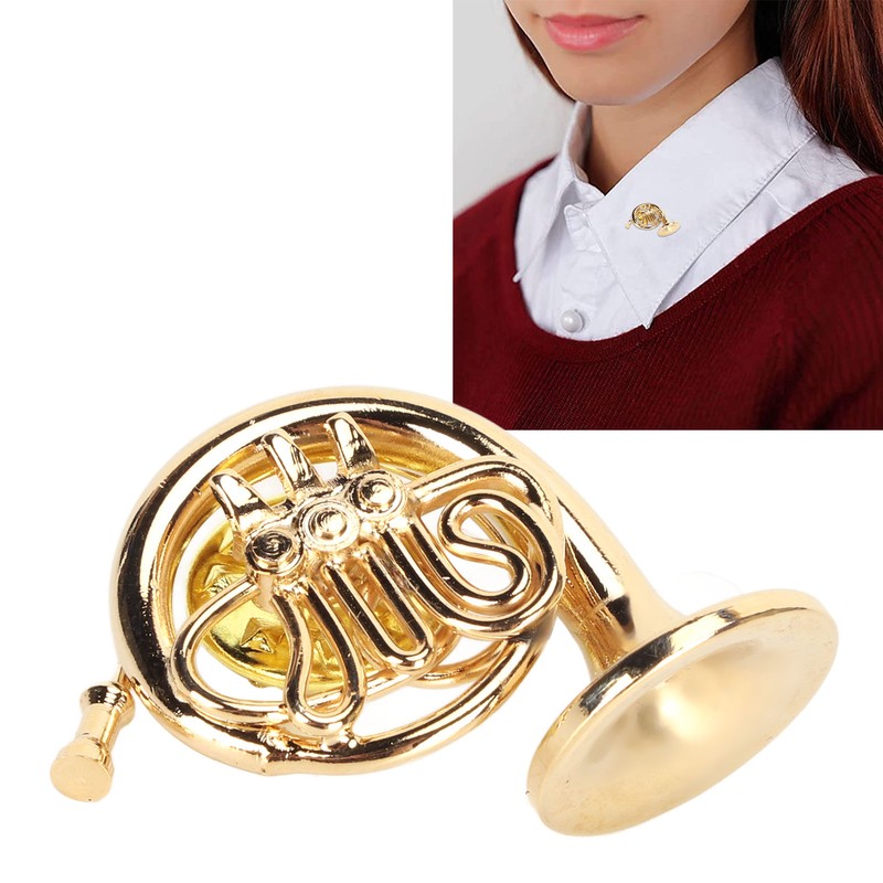 Gold Miniature French Horn Shaped Lapel Brooch Pin Brass Mini