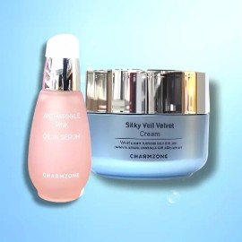 Chamzone 참존 겉보속촉 광채 기획(안티링클 오일인 세럼30ml+실키 베일 벨벳 크림50ml) Charmonhan Radiant Glow Set (Anti-Wrinkle Oil-In Serum 30ml + Silky Veil Velvet Cream 50ml)