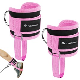 flintronic 2PCS Ankle Straps for Cable Machine, Gym Cuffs with Double Stainless Steel D-Ring, Gym Ankle Cuff with Adjustable Vel-cro for Men and Women Glute Workouts, Leg Extensions, Black Pink