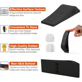 Timotech Tope de Puerta, Incluye Soportes Gratis/Cuña para Puerta Minimalista de Alta Calidad, Protectores de Pared Aptos para Cualquier Tipo de Superficie. (6, Negro)