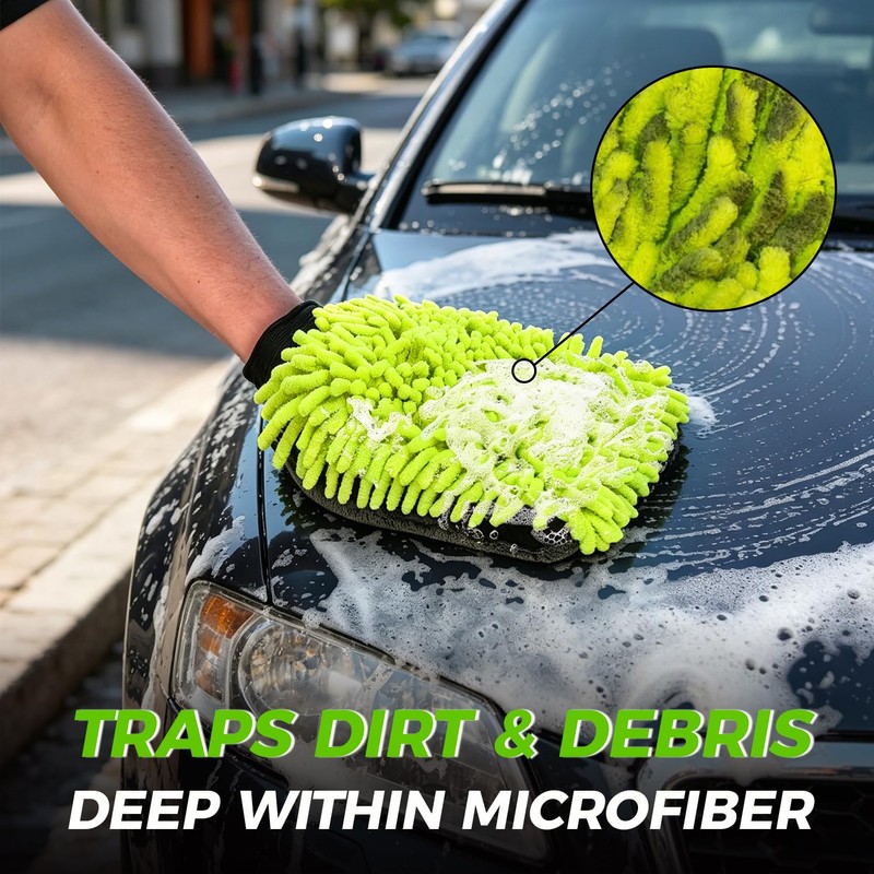 HOMEAN 3-Piece Car Wash Kit: 2 Scratch-Free Chenille Microfiber Wash