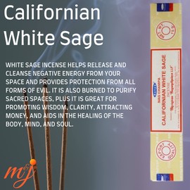 Original Satya Nag Champa Californian White Sage Incense Sticks | with M&J incense sticks holder | Full Box | for Aromatherapy, Spa, Yoga, Weddings, Meditation, Healing, Positivity and Relaxation