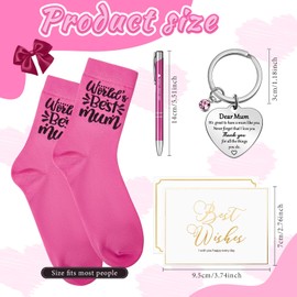 Tenare 4 Pcs Best Mum Ever Mother's Day Gifts Include Pink Socks, Mum Keyring, Ballpoint Pen, Envelope and Card Birthday Gifts from Son Daughter for Mother