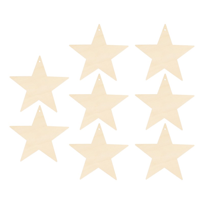 8Pcs Wooden Star Ornaments Blank Unfinished Small Christmas Tree Hanging