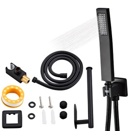 Ameletai Matte Black Handheld Shower Head Set, Square Shower Wand with Stainless Steel Hose Wall Mount Handheld Showerheads Set