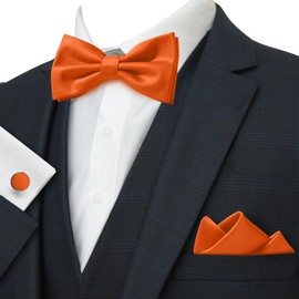 Cummerbund and Bow Tie Set Solid Color Adjustable Formal Men's Orange Cumberbund Bowtie Cufflinks Set & Pocket Squares
