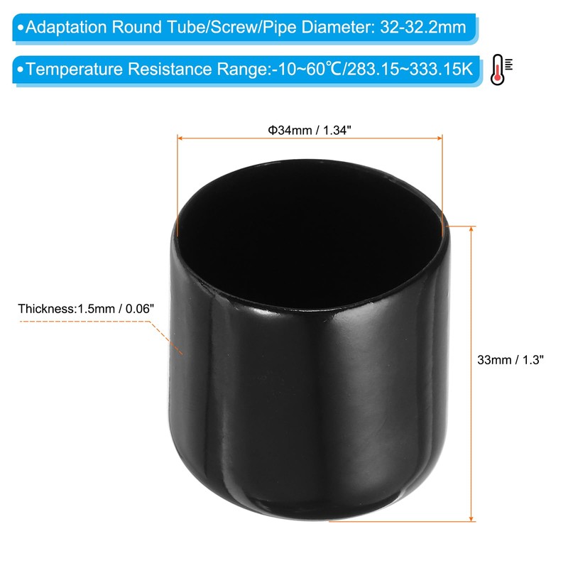 PATIKIL 10pcs 34mm Vinyl Rubber End Caps Flexible Bolt Screw