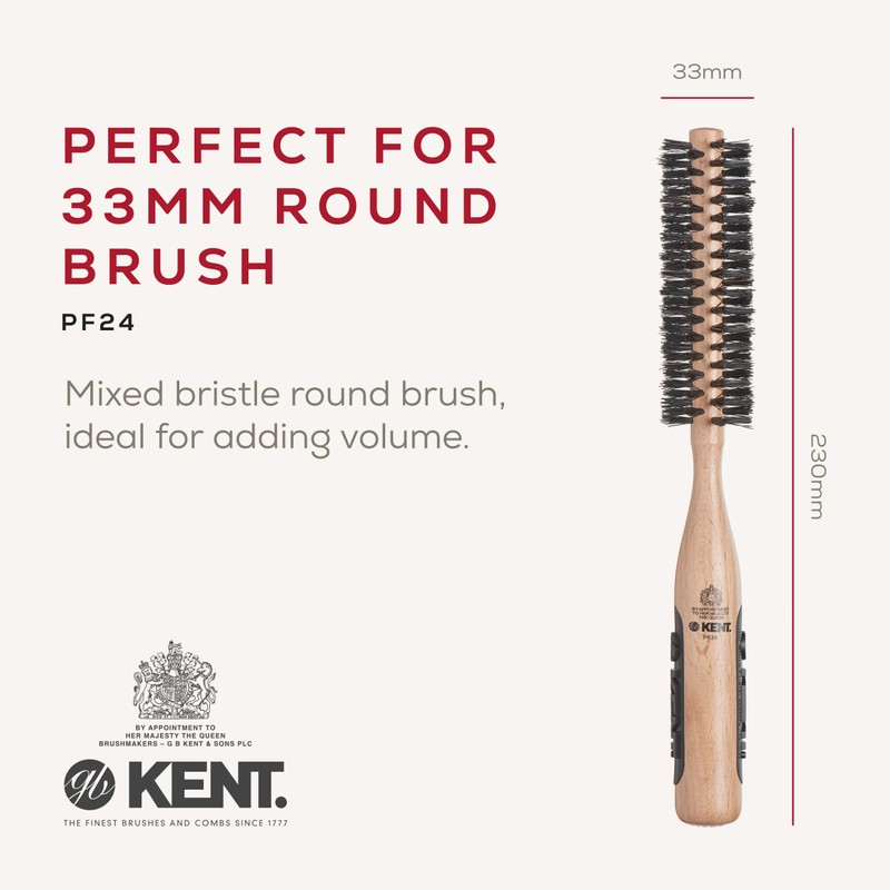 Kent Brushes PF24 Boar Bristle Radial Hairbrush, 30mm Round Barrel