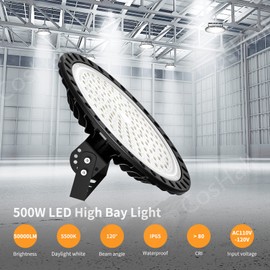 UFO LED High Bay Lights 500W,Super Bright 50000LM High Bay LED Shop Lights,6500K Daylight High Bay LED Lights,Waterproof High Bay Lighting,LED High Bay Light for Factory Warehouse Workshop