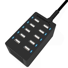 Sabrent 60 Watt (12 Amp) 10-Port [UL Certified] Family-Sized Desktop USB Rapid Charger. Smart USB Ports with Auto Detect Technology [Black] (AX-TPCS)
