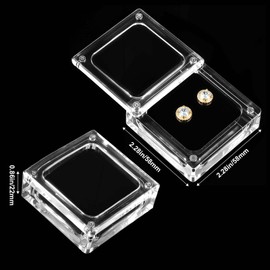 2 Pieces Small Acrylic Jewelry Box with Lid Mini Square Stone Box Small Loose Diamond Gemstone Display Case Clear Gemstone Display Box for Storage of Items,Coins, Necklace, Crafts