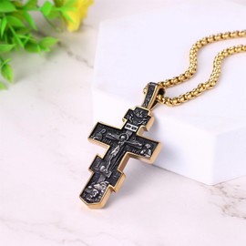 Cupimatch Cross Necklace for Men: Orthodox Necklace with Jesus Pendant Made of Stainless Steel in Vintage Style Religious Christian Jewellery for Men Boys, Stainless Steel