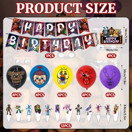 Five Nights Party Decorations - 32PCS Cartoon Bear Balloons, Horrible Bear Birthday Party Supplies, Happy Birthday Banner Latex Balloons Cupcake Toppers