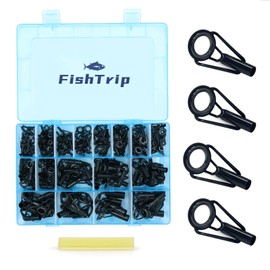 FishTrip - Kit de reparación de puntas de caña de pescar, kit de repuesto de 60 puntas de caña de pescar, kit de reparación de anillos de cerámica de acero inoxidable