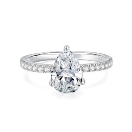 Oivley 2CT Pear Shaped Engagement Ring, Teardrop Cubic Zirconia Sterling Silver Women's Promise Rings Fake Engagement Rings Solitaire CZ Engagement Rings for Women with 18K White Gold Plated-85