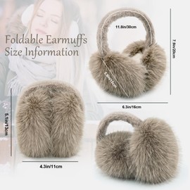 WATAME Ear Muffs for Winter Women Girls Faux Fur Fuzzy Earmuffs Foldable Ear Warmer Fleece Lining Ear Covers (Brown)