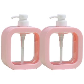Soap Dispenser, Pack of 2 Shampoo Dispenser, 500 ml Shower Gel Dispenser with Pump, Small Plastic Soap Dispenser, Transparent Lotion Bottle, Refillable with Hand Soap, for Kitchen, Pink (Reusable)