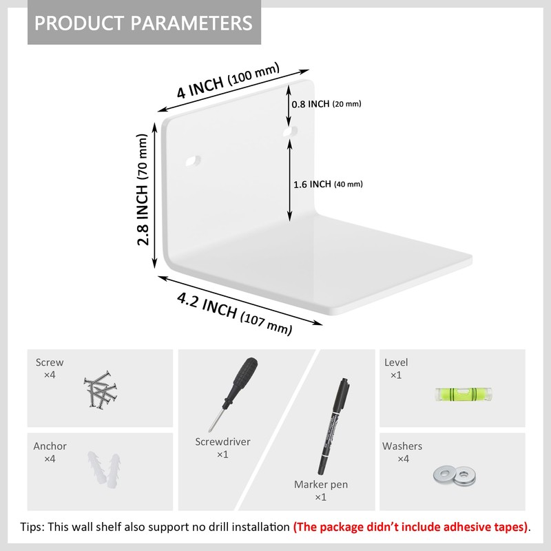 Sezanrpt 4 Inches White Small Wall Shelves Set of 2,