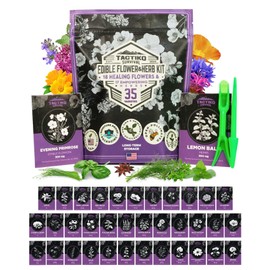 Tactiko Edible Flower & Herb Seeds Kit - 35 Heirloom Non-GMO Open-Pollinated Varieties - High Germination Seeds for Planting - Indoor Outdoor Gardening - Resealable Mylar Bag - USA Grown