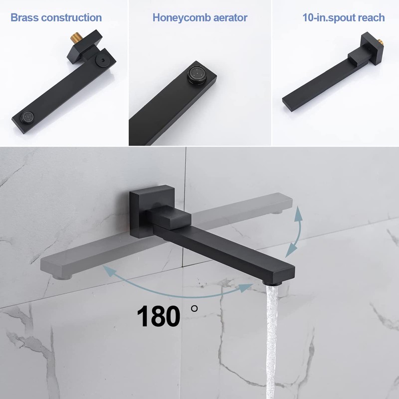 DEOLER Tub Spout, Matte Black 1/2 NPT Thread Square Tub