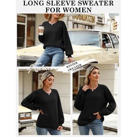 heekpek Women's Jumpers Ladies Loose Jumpers Long Sleeve Tops Crewneck Cable Knit Sweaters Casual Pullover, Black, XL