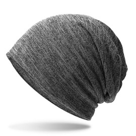 Beanie Hat, Soft Slouch Beanie Hat Elastic Light Baggy Skull Cap, Warm Cotton Jersey Beanie Cap for Women, Men, Girls, Boys (Dark grey)