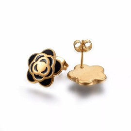 Unbranded Stainless Steel Set Necklace Stud Earrings Enamel Flower Gold 16.5" Z756