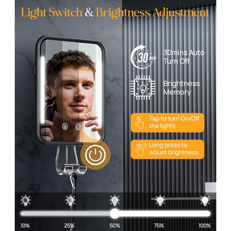 Gospire Heated Shower Mirror Fogless for Shaving with Light, Rechargeable