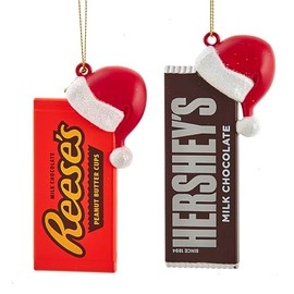 Kurt Adler Hershey's™ Bar & Reese's Peanut Butter Cups with Hat Ornament, 2 Assorted